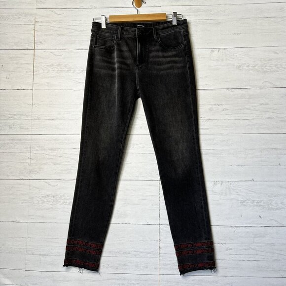 Driftwood Jeans Womens Size 28 Faded Black Jackie Embroidery Frayed Hem Denim - Picture 1 of 16
